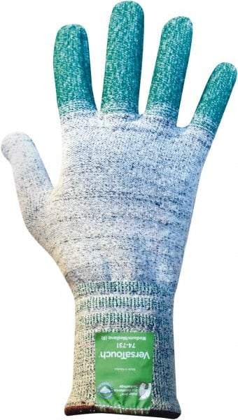 Ansell - Size L (9), ANSI Cut Lvl 4, Abrasion Lvl 4, Dyneema Diamond HPPE liner Cut Resistant Gloves - 12" Long, Knit Wrist, Gray/Green, Ambidextrous - Americas Industrial Supply