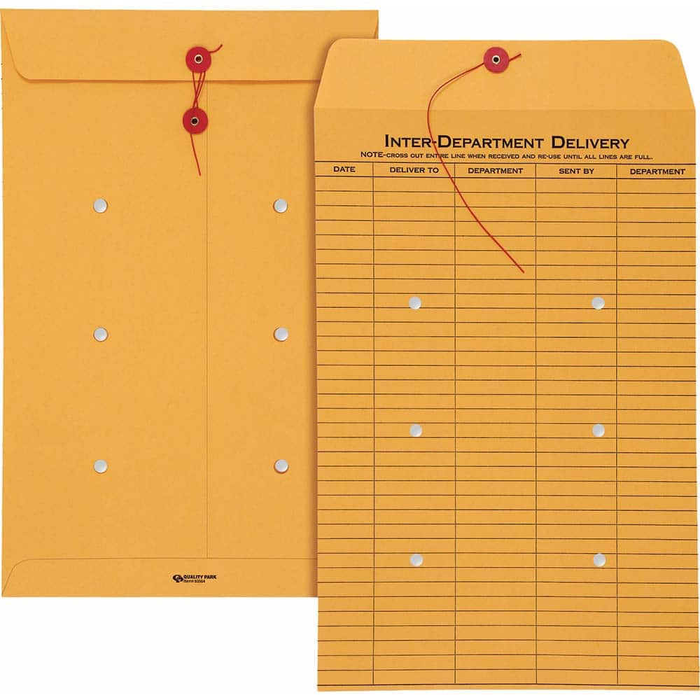 Quality Park - Mailers, Sheets & Envelopes; Type: Inter-Department Envelopes ; Style: String & Button ; Width (Inch): 15 ; Length (Inch): 10 ; Box Quantity: 100 ; Size: 10 x 15 - Exact Industrial Supply