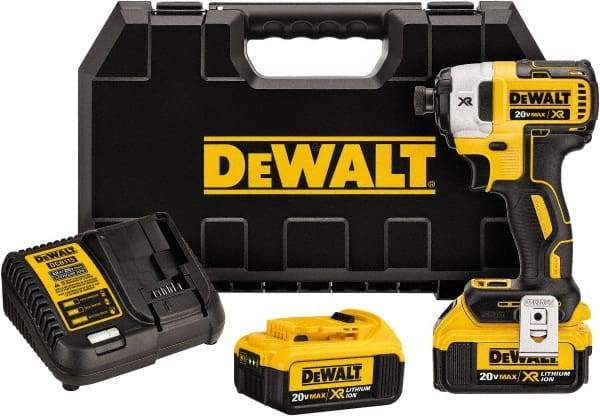 DeWALT - 20 Volt, 1/4" Drive, 20, 125, 152 Ft/Lb Torque, Cordless Impact Driver - 1000, 2800, 3250 RPM, 2 Lithium-Ion Batteries Included - Americas Industrial Supply