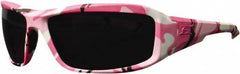 Edge Eyewear - Smoke Lenses, Framed Safety Glasses - Scratch Resistant, Pink Camouflage Nylon Frame, Size Universal, Wrap Around - Americas Industrial Supply