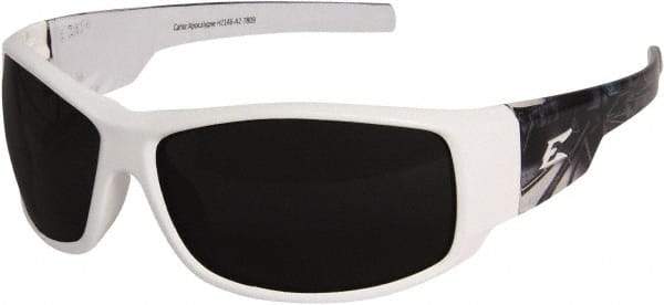 Edge Eyewear - Smoke Lenses, Framed Safety Glasses - Scratch Resistant, White Nylon Frame, Size Universal, Wrap Around - Americas Industrial Supply