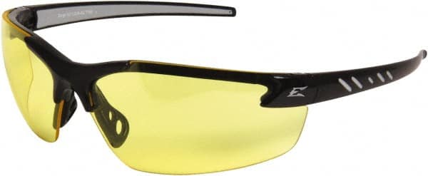 Edge Eyewear - Yellow Lenses, Frameless Safety Glasses - Anti-Fog, Scratch Resistant, Black Nylon Frame, Size Universal, Wrap Around - Americas Industrial Supply