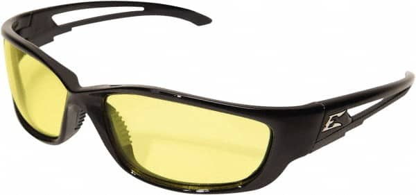 Edge Eyewear - Yellow Lenses, Framed Safety Glasses - Anti-Fog, Scratch Resistant, Black Nylon Frame, Size XL, Wrap Around - Americas Industrial Supply