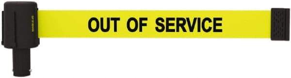 Banner Stakes - 6.61" High x 15' Long x 2-1/2" Wide Retractable Barrier Belt - Plastic & Polyester, Matte Finish, Yellow, Use with Banner Stakes Plus Stanchion, Banner Stakes Plus Base - Americas Industrial Supply