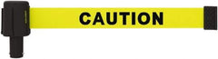 Banner Stakes - 6.61" High x 15' Long x 2-1/2" Wide Retractable Barrier Belt - Plastic & Polyester, Matte Finish, Yellow, Use with Banner Stakes Plus Stanchion, Banner Stakes Plus Base - Americas Industrial Supply