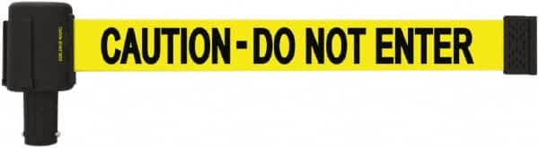 Banner Stakes - 6.61" High x 15' Long x 2-1/2" Wide Retractable Barrier Belt - Plastic & Polyester, Matte Finish, Yellow, Use with Banner Stakes Plus Stanchion, Banner Stakes Plus Base - Americas Industrial Supply