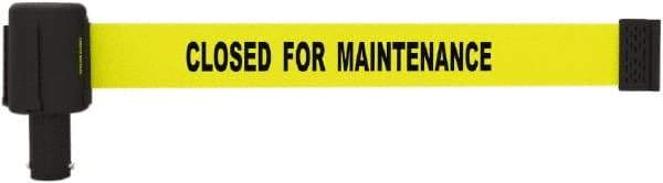Banner Stakes - 6.61" High x 15' Long x 2-1/2" Wide Retractable Barrier Belt - Plastic & Polyester, Matte Finish, Yellow, Use with Banner Stakes Plus Stanchion, Banner Stakes Plus Base - Americas Industrial Supply