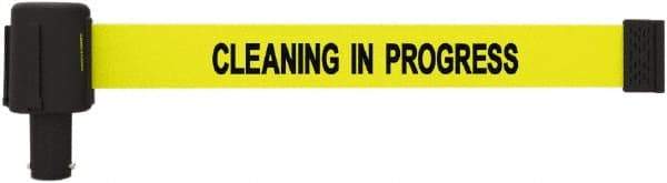 Banner Stakes - 6.61" High x 15' Long x 2-1/2" Wide Retractable Barrier Belt - Plastic & Polyester, Matte Finish, Yellow, Use with Banner Stakes Plus Stanchion, Banner Stakes Plus Base - Americas Industrial Supply