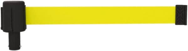Banner Stakes - 6.61" High x 15' Long x 2-1/2" Wide Retractable Barrier Belt - Plastic & Polyester, Matte Finish, Yellow, Use with Banner Stakes Plus Stanchion, Banner Stakes Plus Base - Americas Industrial Supply