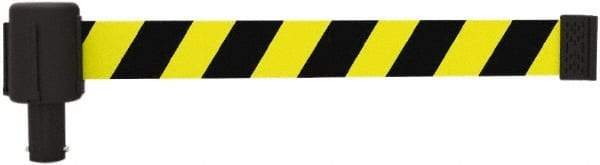 Banner Stakes - 6.61" High x 15' Long x 2-1/2" Wide Retractable Barrier Belt - Plastic & Polyester, Matte Finish, Yellow/Black, Use with Banner Stakes Plus Stanchion, Banner Stakes Plus Base - Americas Industrial Supply