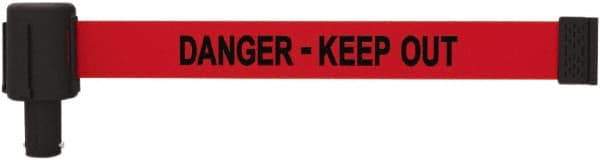 Banner Stakes - 6.61" High x 15' Long x 2-1/2" Wide Retractable Barrier Belt - Plastic & Polyester, Matte Finish, Red, Use with Banner Stakes Plus Stanchion, Banner Stakes Plus Base - Americas Industrial Supply
