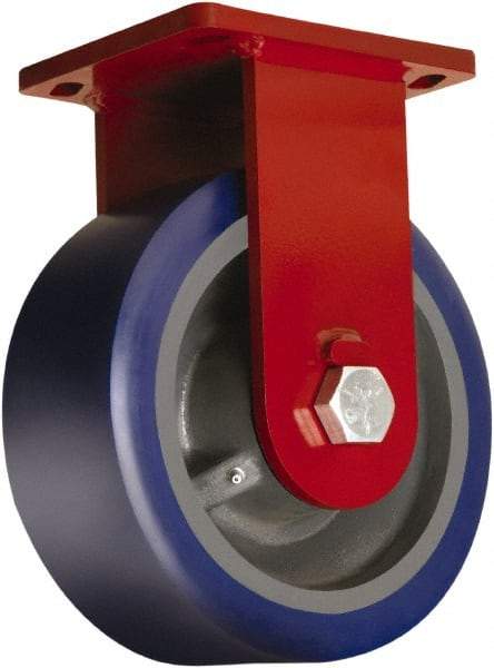 Hamilton - 12" Diam x 4" Wide x 15-1/2" OAH Top Plate Mount Rigid Caster - Polyurethane Mold on Forged Steel, 6,000 Lb Capacity, Tapered Roller Bearing, 6-1/2 x 7-1/2" Plate - Americas Industrial Supply