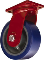 Hamilton - 10" Diam x 4" Wide x 12-1/2" OAH Top Plate Mount Swivel Caster - Polyurethane Mold on Forged Steel, 5,000 Lb Capacity, Tapered Roller Bearing, 6-1/2 x 7-1/2" Plate - Americas Industrial Supply