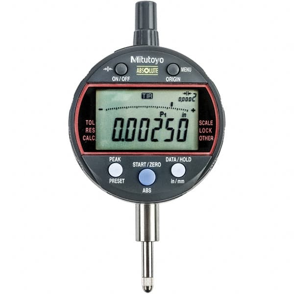 Mitutoyo - 0 to 1/2" Range, 0.001mm Graduation, Electronic Drop Indicator - Flat Back, Accurate to 0.0001", Inch & Metric System, LCD Display - Americas Industrial Supply