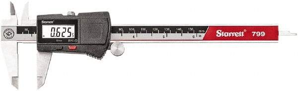 Starrett - 0 to 150mm Range, 0.01mm Resolution, Electronic Caliper - Stainless Steel with 1-1/2" Stainless Steel Jaws, 0.02mm Accuracy - Americas Industrial Supply