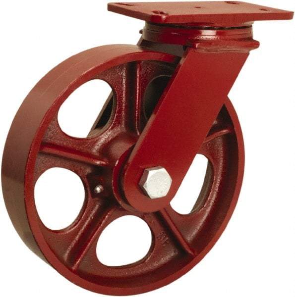 Hamilton - 10" Diam x 2-1/2" Wide x 11-1/2" OAH Top Plate Mount Swivel Caster - Cast Iron, 2,200 Lb Capacity, Straight Roller Bearing, 4-1/2 x 6-1/2" Plate - Americas Industrial Supply