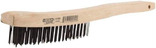 Lincoln Electric - 2 Rows x 9 Columns Brass Wire Brush - 9" OAL, 8-3/4 Trim Length, Wood Handle - Americas Industrial Supply