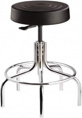 Bevco - 14 Inch Wide x 14-1/2 Inch Deep x 25 Inch High, Tubular Chrome Base, Adjustable Height Swivel Stool - Polyurethane Seat, Black - Americas Industrial Supply