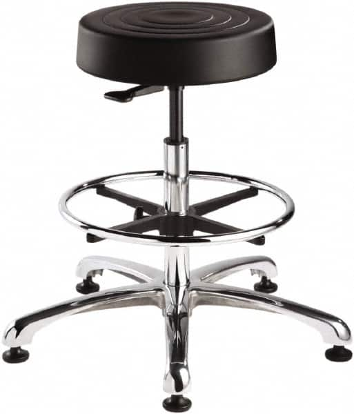 Bevco - 14 Inch Wide x 14-1/2 Inch Deep x 33 Inch High, Polished Aluminum Base, Adjustable Height Swivel Stool - Polyurethane Seat, Black - Americas Industrial Supply