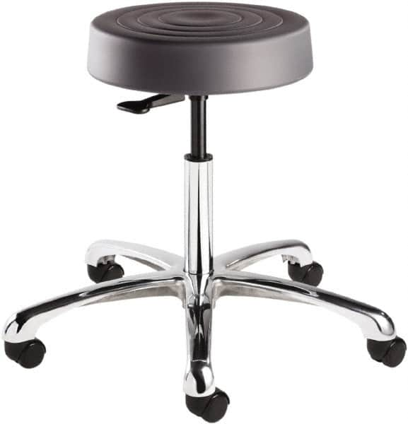 Bevco - 14 Inch Wide x 14-1/2 Inch Deep x 22-1/2 Inch High, Polished Aluminum Base, Adjustable Height Swivel Stool - Polyurethane Seat, Graphite - Americas Industrial Supply