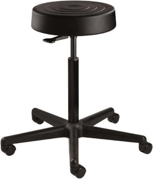 Bevco - 14 Inch Wide x 14-1/2 Inch Deep x 34 Inch High, Reinforced Black Nylon Base, Adjustable Height Swivel Stool - Polyurethane Seat, Black - Americas Industrial Supply