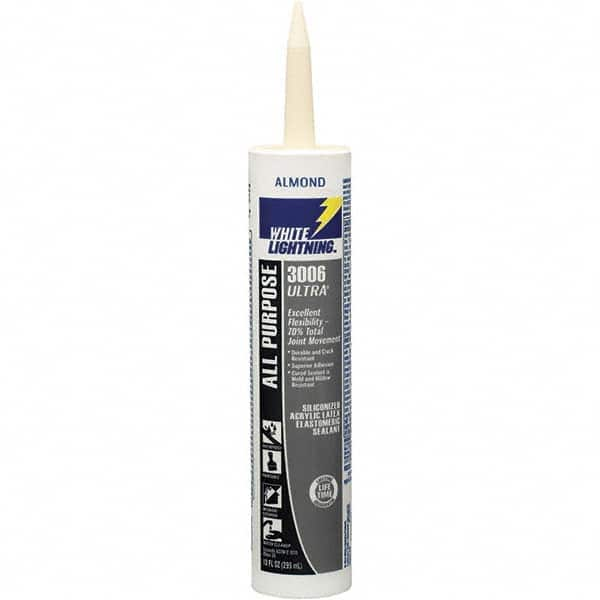 White Lightning - 10 oz Tube Almond Acrylic Latex & Silicone Joint Sealant - -30 to 180°F Operating Temp, 10 min Tack Free Dry Time, 5 to 7 Days Full Cure Time - Americas Industrial Supply