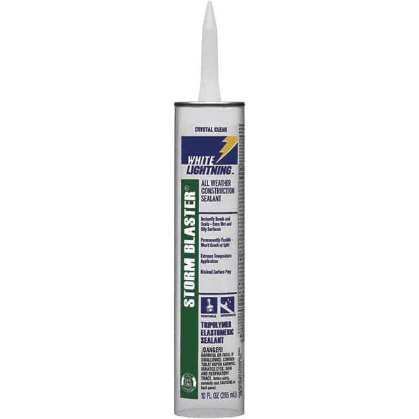 White Lightning - 10 oz Tube Clear Tetrachloroethylene Caulk - -40 to 180°F Operating Temp, 120 min Tack Free Dry Time, 96 hr Full Cure Time - Americas Industrial Supply