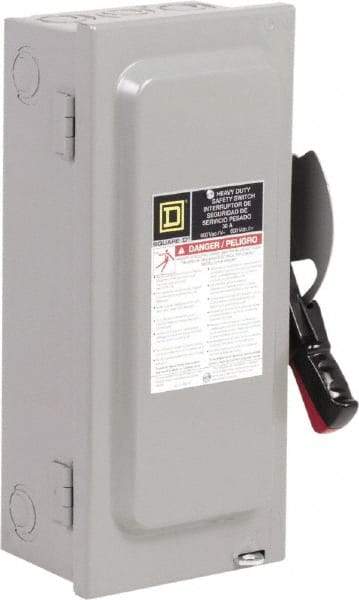 Square D - 30 Amp, 600 VAC, 3 Pole Nonfused Safety Switch - NEMA 1, 1 & 3 Phase, 10 hp at 600 VAC (Single Phase), 30 hp at 600 VAC (Triple Phase) - Americas Industrial Supply