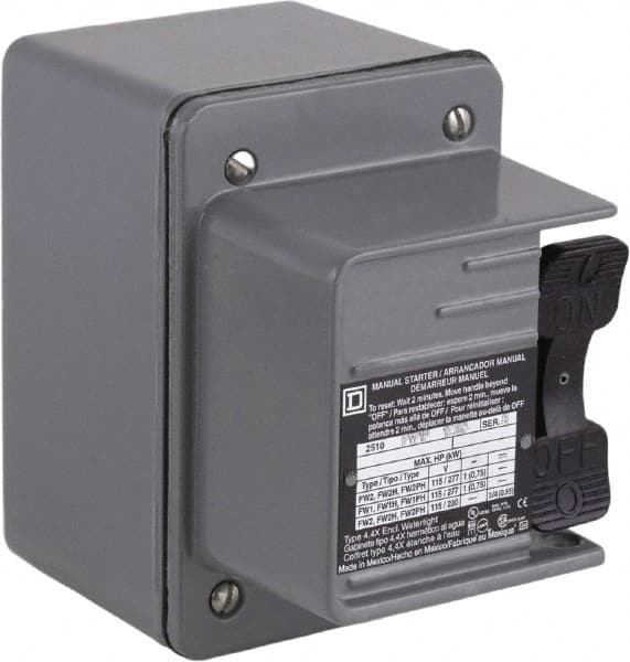 Square D - 1 Pole, 16 Amp, NEMA, Enclosed Toggle Manual Motor Starter - 1 hp at 115 VAC, 1 hp at 230 VAC, 1 hp at 277 VAC, CE, CSA, NEMA 4 & UL Listed - Americas Industrial Supply