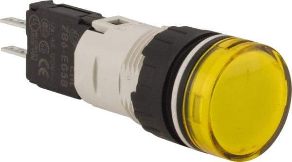 Schneider Electric - 48-120 VAC/VDC Yellow Lens LED Pilot Light - Round Lens, Quick Connect Connector, 18mm Wide, Vibration Resistant - Americas Industrial Supply