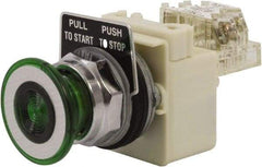 Schneider Electric - 30mm Mount Hole, Extended Straight, Pushbutton Switch with Contact Block - Green Pushbutton, Maintained (MA) - Americas Industrial Supply
