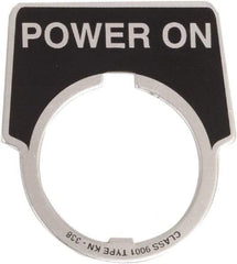 Schneider Electric - Aluminum Legend Plate - Power On - Black Background, 30mm Hole Diameter, 1-3/4 Inch Wide - Americas Industrial Supply