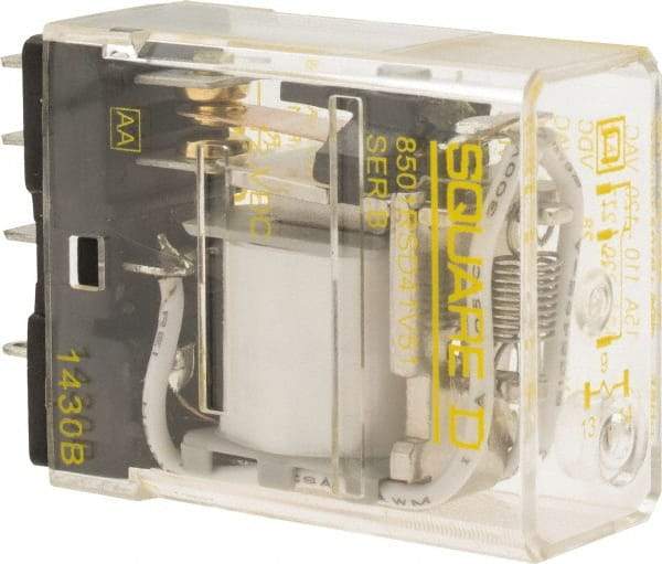 Square D - Electromechanical Plug-in General Purpose Relay - 12 Amp at 240 VAC, SPDT, 12 VDC - Americas Industrial Supply