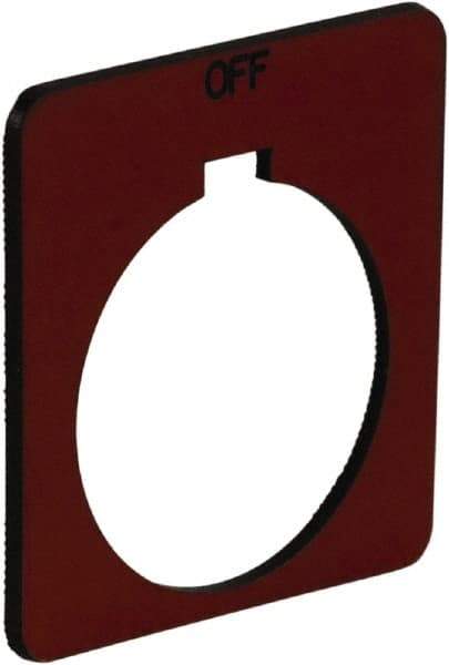 Schneider Electric - Square, Plastic Legend Plate - Off - Red Background, Black Letters, 1.2 Inch Hole Diameter, 1-3/4 Inch Square - Americas Industrial Supply