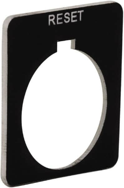 Schneider Electric - Square, Plastic Legend Plate - Reset - Black Background, White Letters, 1.2 Inch Hole Diameter, 1-3/4 Inch Square - Americas Industrial Supply