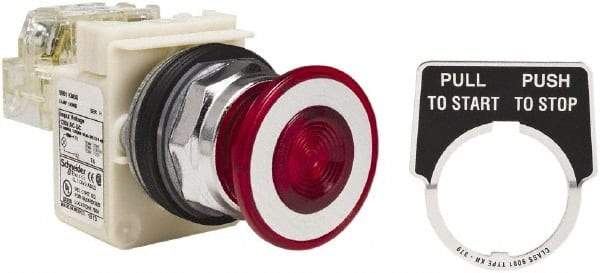 Schneider Electric - 30mm Mount Hole, Extended Straight, Pushbutton Switch with Contact Block - Red Pushbutton, Maintained (MA) - Americas Industrial Supply