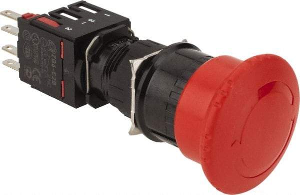 Schneider Electric - 16mm Mount Hole, Extended Mushroom Head, Pushbutton Switch with Contact Block - Round, Red Pushbutton, Maintained (MA), Momentary (MO) - Americas Industrial Supply