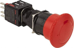 Schneider Electric - 16mm Mount Hole, Extended Mushroom Head, Pushbutton Switch with Contact Block - Round, Red Pushbutton, Maintained (MA), Momentary (MO) - Americas Industrial Supply