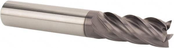 SGS - 1/2" Diam, Variable Pitch, 1-1/4" LOC, 5 Flute Solid Carbide Roughing Square End Mill - AlTiN Finish, 3-1/4" OAL, 1/2" Shank Diam, Single End, 37° Helix - Americas Industrial Supply