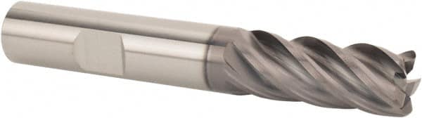 SGS - 1/2" Diam, Variable Pitch, 1-1/4" LOC, 5 Flute Solid Carbide 0.015" Corner Radius Roughing End Mill - AlTiN Finish, 3-1/4" OAL, 1/2" Shank Diam, Single End, 37° Helix - Americas Industrial Supply
