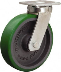 Hamilton - 8" Diam x 2" Wide x 9-1/2" OAH Top Plate Mount Swivel Caster - Polyurethane Mold onto Cast Iron Center, 1,500 Lb Capacity, Sealed Precision Ball Bearing, 4 x 4-1/2" Plate - Americas Industrial Supply