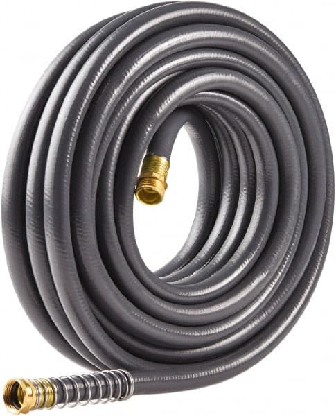 Fiskars - 100' Long Commercial Hose - 5/8" Diam, 3/4" GHT, Rubber/Vinyl, 500 psi, All Season, Gray - Americas Industrial Supply