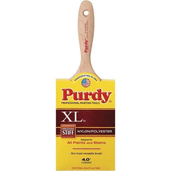 Purdy - 4" Flat Synthetic Trim Brush - 3-11/16" Bristle Length, 3-3/16" Wood Beavertail Handle - Americas Industrial Supply