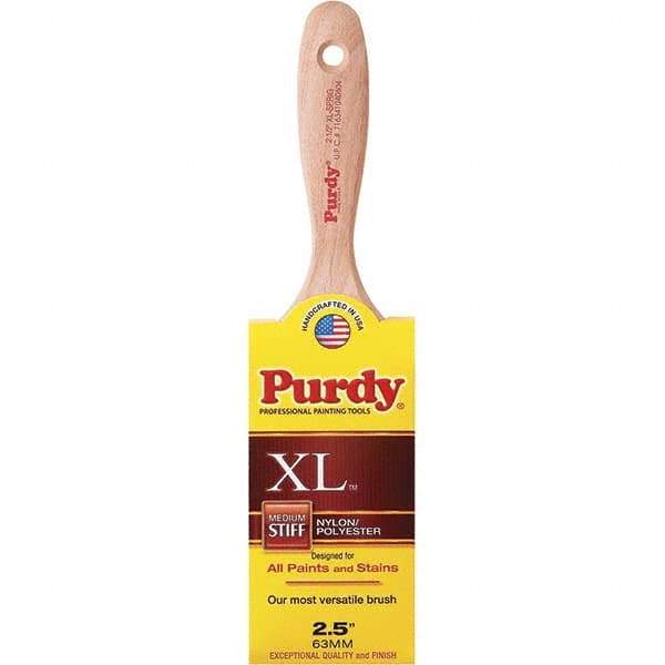 Purdy - 2-1/2" Flat Synthetic Trim Brush - 2-15/16" Bristle Length, 3-3/16" Wood Beavertail Handle - Americas Industrial Supply