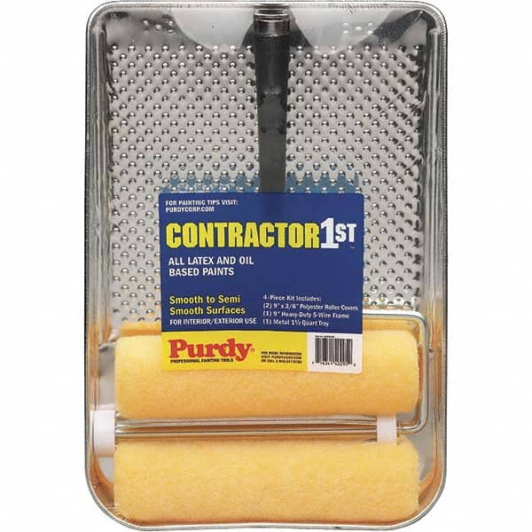 Purdy - 18" Long, 3/8" Nap, Mini Roller Kit - 9" Wide, Metal Frame, Includes Paint Tray, Roller Cover & Frame - Americas Industrial Supply