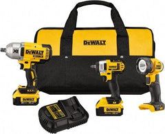 DeWALT - 20 Volt Cordless Tool Combination Kit - Includes 1/2" Impact Wrench, 3/8" Impact Driver & LED Worklight, Lithium-Ion Battery Included - Americas Industrial Supply