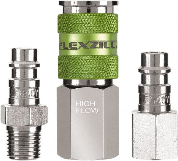 Legacy - 3 Piece 1/4" Body 1/4 NPT 300 psi Steel/Aluminum High Flow Pneumatic Coupling Plug Set - Americas Industrial Supply