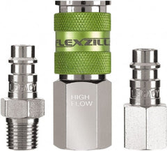 Legacy - 3 Piece 1/4" Body 1/4 NPT 300 psi Steel/Aluminum High Flow Pneumatic Coupling Plug Set - Americas Industrial Supply