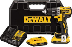 DeWALT - 20 Volt 1/2" Chuck Mid-Handle Cordless Drill - 0-500 & 0-2000 RPM, Keyless Chuck, Reversible, 2 Lithium-Ion Batteries Included - Americas Industrial Supply