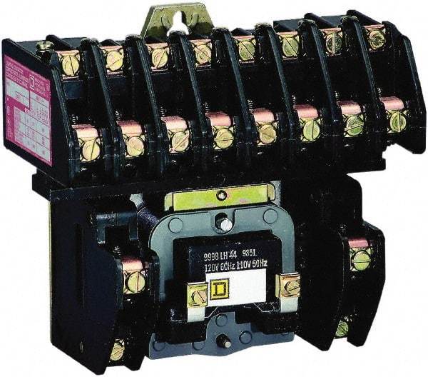 Square D - No Enclosure, 10 Pole, Electrically Held Lighting Contactor - 20 A (Tungsten), 30 A (Fluorescent), 220 VAC at 50 Hz, 240 VAC at 60 Hz, 10NO Contact Configuration - Americas Industrial Supply